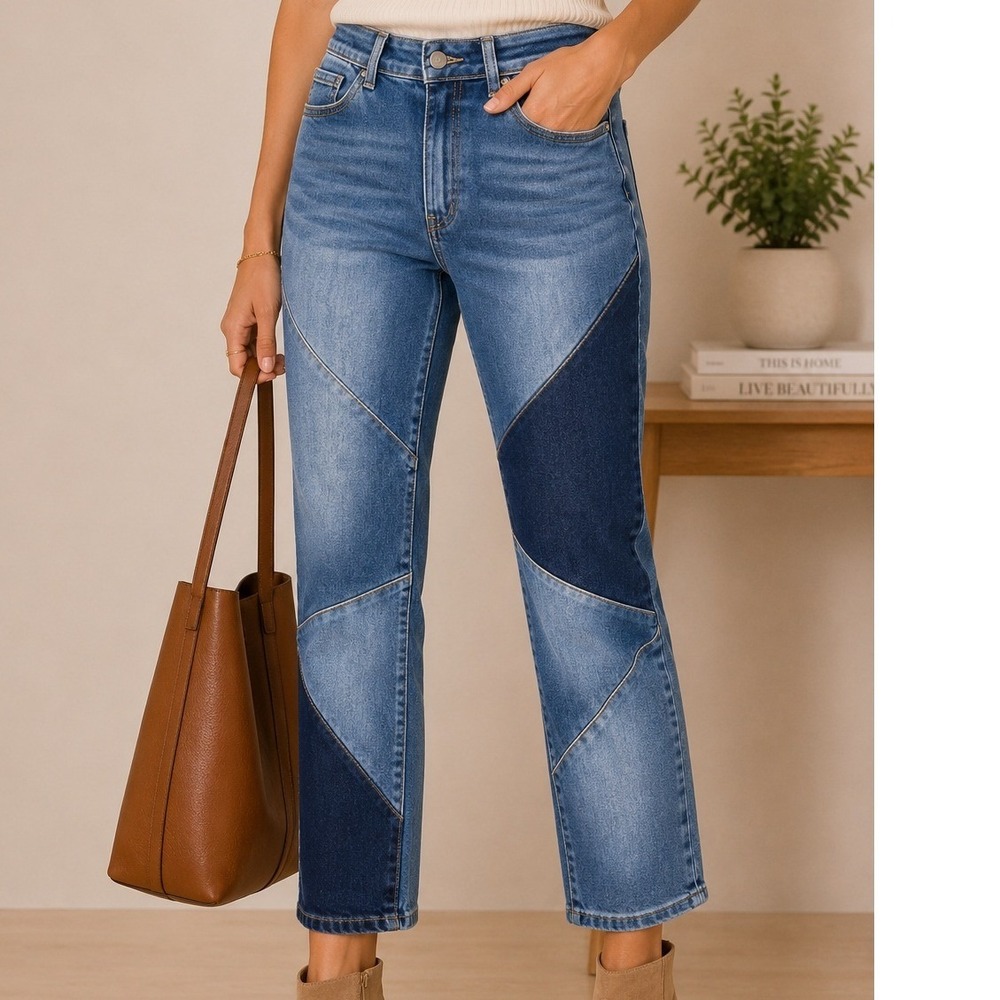 Fashion Nova Womens Patchwork Skinny Crop Jeans Blue High Rise Size 15